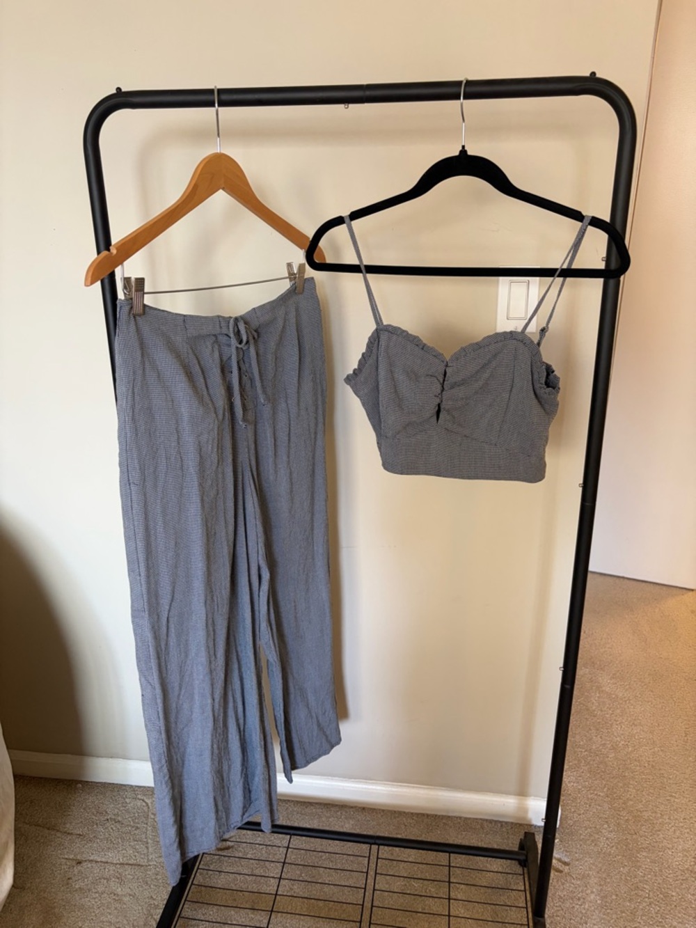 Women’s Two-Piece Light Blue Cropped Top & Wide-Leg Pants Set